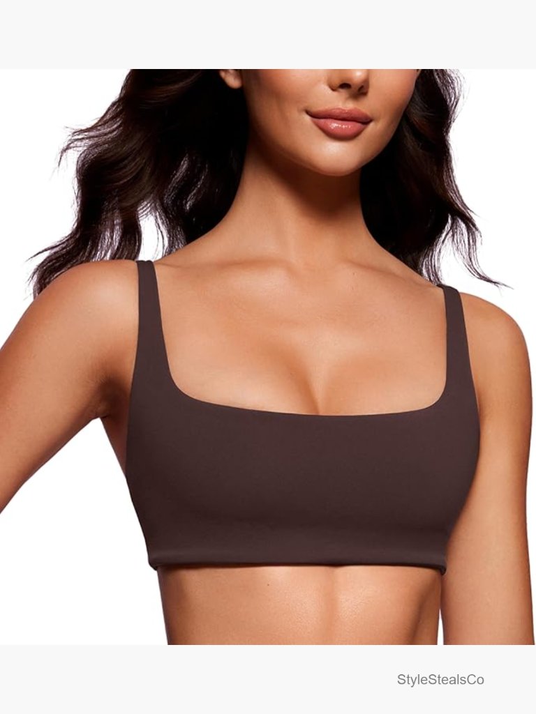 Butterluxe Square Neck Spaghetti Strap Sports Bra Low Coverage Yoga Padded Cami